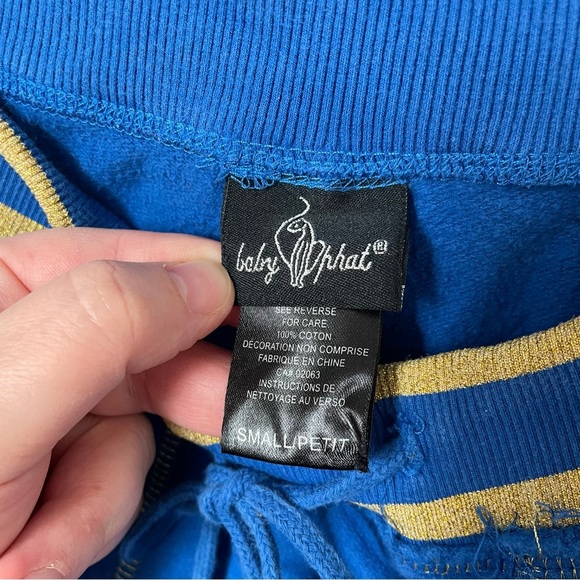 Y2K Vintage Baby Phat Flare Leg Low Rise Sweatpants Blue and Gold Size Small - Picture 5 of 5